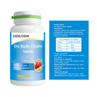 YUZIBO Complexe Premium Zinc Biotine Choline Faible en Sucre, 60 Comprimés – Favorise la Fonction Cérébrale, la Croissance Saine des Cheveux et les Soins de la Peau