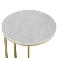 Table d'appoint nordique moderne en bois doré, métal en forme de C pour salon, luxe, aspect marbre doré blanc rond