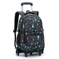 Sac à dos scolaire pour adolescents en nylon imperméable à impression géométrique avec système de chariot télescopique, 20-36L, sac à dos scolaire pour enfants, cartable
