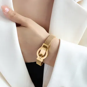 女性時計ベルトバックルマグネットキープブレスレットステンレス鋼18Kリアルゴールドメッキバングルジュエリー