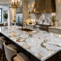 Dalle de pierre frittée Premium Bulgari 12 mm, 1 face, marbre Breccia multicolore mélangé pour salon, mur TV, plan de travail de cuisine, villa F