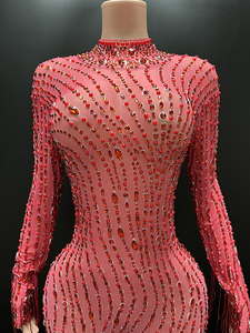 2020ผู้หญิงสีแดงเซ็กซี่นางเงือก/ทรัมเป็ตเลื่อม <span class=keywords><strong>Pronm</strong></span> ชุดราตรีแฟชั่นกับแขนยาว - Product Image 2