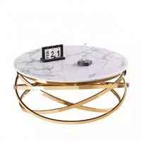 Table basse de salon ronde classique de luxe, meubles de salon blancs, design moderne avec pieds dorés, plateau en marbre, acier inoxydable
