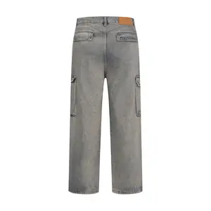 High Street Cargo Multi Pockets Custom Denim Wijde Pijpen Broek Mannelijke Denim Jeans Man Heren Jeans Heren