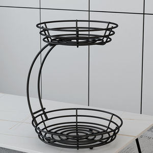 Cesta de almacenamiento de frutas de hierro forjado <span class=keywords><strong>Simple</strong></span> de dos niveles al por mayor, cesta de almacenamiento de cocina, gancho de plátano, estante para verduras