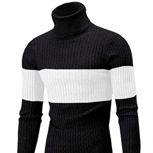 Pull à col roulé en tricot noir uni pour homme, manches longues, vêtements d'hiver - Product Image 1