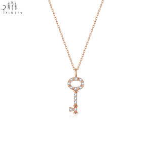 High Quality Trendy Style Key Shape Pendant 18K Solid Gold Real Natural Diamond Pendant Necklace Valentine's Day Gift For Girls - Product Image 1