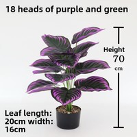 Plante artificielle de arrowroot à 18 têtes, 70 cm, violette et verte, en pot, feuilles tropicales, pour décoration intérieure, maison, bureau, vente en gros