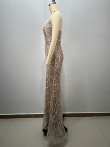 Vestido de Noche Árabe con Cuentas de Perlas de Sirena Color Nude A10984, Estilo <span class=keywords><strong>Imperio</strong></span>, Largo hasta el Suelo, para Ocasiones Formales - Product Image 5