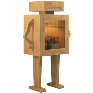 Vintage Style Solid Wood Robotic Wine <b>Cabinet</b> With Glass Door Living Room <b>Storage</b> Shelf Natural Wood Color - Product Image 4