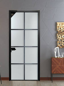 Porta a battente in alluminio grigio grano di legno esterno con pannello di vetro seriors meccanismo commerciale rete di alluminio porta a battente - Product Image 4