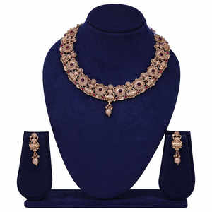Antique Imitation South <b>Indian</b> Temple Wedding Bridal Jewelry Gold Plated Brass Women's Necklace and Earring Sets - Product Image 2
