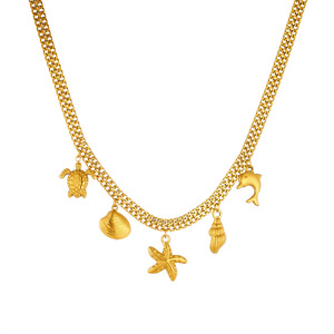 Ocean Series Gold Plated Stainless Steel <b>Necklace</b> With Starfish Turtle Dolphin Charms <b>Beach</b> Style Pendant Chain Jewelry - Product Image 4