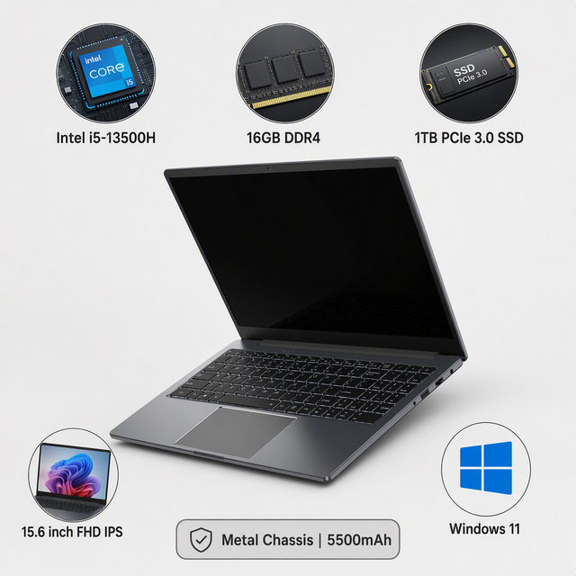 15.6 Inch FHD IPS Laptop Intel Core I5-13500H 16GB RAM 1TB SSD Windows 11 Metal Business Notebook Computer
