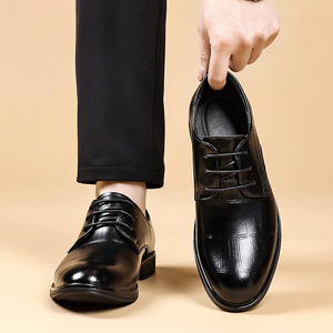 Men's Korean Style <b>Pointed</b> <b>Toe</b> Leather Dress Shoes Low Heel Height Increasing Wedding Business Formal Casual Oxfords - Product Image 2