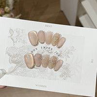 Faux ongles de luxe haut de gamme faits à la main, effet œil de chat nude, avec trèfle doré, forme ovale moyenne, réutilisables, logo personnalisé, vente en gros