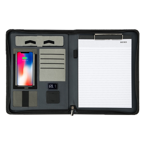 Portafolio A4 multifunción personalizable, 8000mah, powerbank, maletín, agenda, Bloc de notas, cargador inalámbrico, organizador de Banco de energía, cremallera - Product Image 2