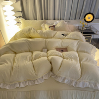 Parure de lit unie 4 pièces pour très grand lit, style coréen, en microfibre de polyester lavée, toutes saisons, avec taies d'oreiller et housse de couette