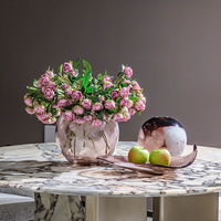 Ensemble de vases en verre soufflé à la main, texture tourbillonnante rose fumée, vase sphérique et plateau à fruits en forme de croissant, Murano, décoration moderne de luxe pour la maison