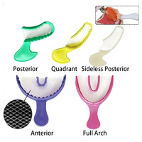 Plateau d'impression dentaire coloré en plastique pour empreinte complète (arc, quadrant avant, quadrant arrière) avec filet de fixation