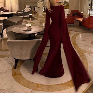 <span class=keywords><strong>Robe</strong></span> de soirée sirène élégante <span class=keywords><strong>sans</strong></span> bretelles avec manches cape, couleur unie, longueur ras du sol, pour femme, printemps-automne, formelle et décontractée, vente en gros - Product Image 4