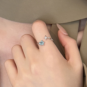 Bijoux fantaisie 925 Sterling Silver Sea Blue Star Zircon Réglable Femmes Anneaux - Product Image 2