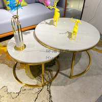 Ensemble 2 pièces table basse ronde de luxe en marbre, meubles de salon en acier inoxydable, livraison gratuite
