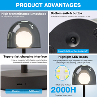 Lampe de table LED 2W moderne pour bureau et dortoir, sans fil, à commande tactile, fonction dimmable