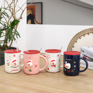 Tazza di ceramica del fumetto di natale di stile nordico tazza di regalo creativa della tazza di caffè dell'ufficio del tè dell'acqua sveglia con il cucchiaio del coperchio - Product Image 6