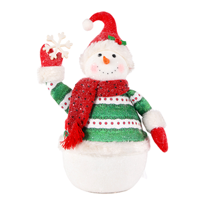 <b>Green</b> Striped Sweater Fabric Snowman Doll with Snowflake for Winter Holiday <b>Table</b> Decor 2026 New - Product Image 1