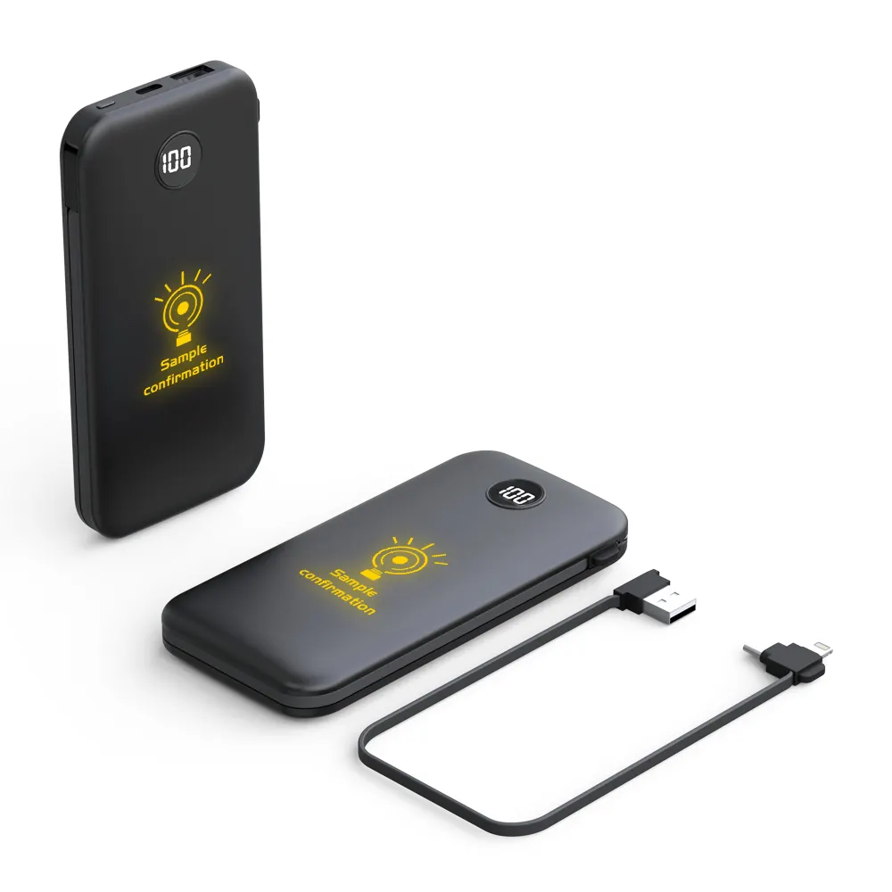 Vente chaude Nouveaux Produits Led Puissance Banque 10000mAh Recharge Sans Fil Construit en Câble USB C Portable Chargeur Batterie Pack