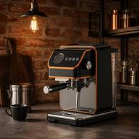 Machine à café expresso noire avec manomètre haute pression, accent en cuivre, mousseur à lait vapeur, pour 2 tasses, cappuccino, latte, usage domestique