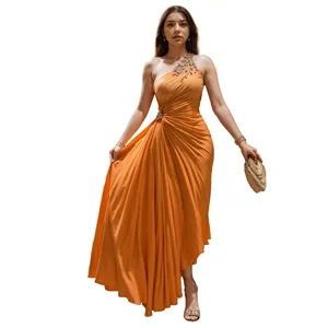 Nieuw 2023 Effen Avondjurken voor Vrouwen Slanke Ruche Onregelmatige <span class=keywords><strong>Lange</strong></span> Feestjurk met Elegant Taille Ideaal voor Bruilofts - Product Image 1