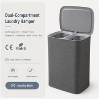 Cesto de Ropa Plegable Cedar Space con Tapa, 2 Compartimentos, Organizador de Ropa de Plástico para Baño