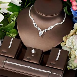 HIBRIDE Gorgeous Leaf Water Drop Cubic Zircon nupcial fiesta collar pendiente conjunto Dubai boda joyería conjuntos para mujeres - Product Image 1
