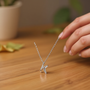 Collana con Ciondolo a Forma di Lettera K con Diamante, Catena in Acciaio Inossidabile 6 6 Acero - Product Image 3