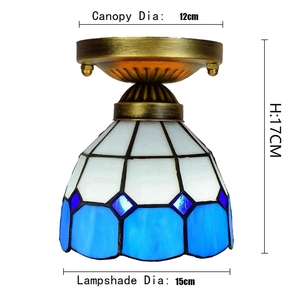 110V Ronde Led Plafondverlichting Lamp Voor Slaapkamer Blauwe Kleine Bladeren Led Prijs Paneel Glas Tiffany Plafondlamp - Product Image 4