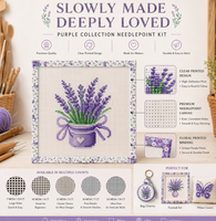 Sacs de projets de broderie au point de croix 8ct, sac de broderie au point de croix DIY en toile rayée avec fermeture éclair sur trois côtés, pochette zippée à motif floral imprimé pour auto-finissage