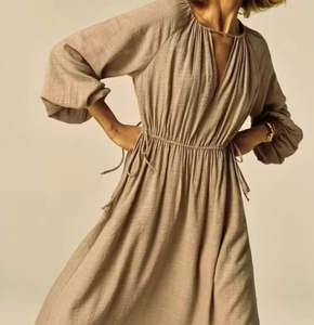 Maxi Abiti in <span class=keywords><strong>Lino</strong></span> Naturale Abbigliamento Bianco da Spiaggia Lunghi Personalizzati per <span class=keywords><strong>Donna</strong></span> Autunno Casual a Portafoglio Estivi - Product Image 1