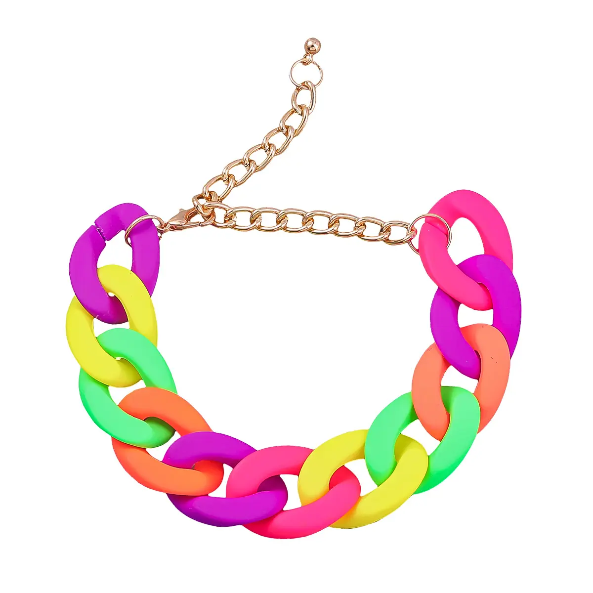 Fashion Simple Alloy Chain Pure Color Ring Bracelet Hard Rubber Feel Bohemian style Plastic Bracelet For Women