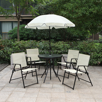 Ensemble de 6 chaises de table pliables en métal Joyeleisure au design moderne avec parasol pour les repas en plein air, les hôtels et les villas et les parcs.