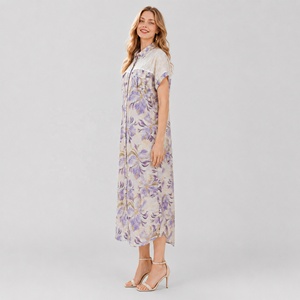 Vestido Midi Floral Morado de Algodón y Viscosa, Tallas Grandes, S-3XL - Product Image 2