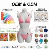 Traje de Baño Ecológico Personalizado con Diseño de Puntos, Bikini de 3 Piezas con Lazos Laterales Triangulares y Pantalones Cortos Fruncidos