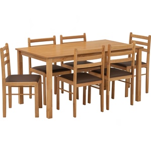 Large Natural Oak Colour WALD <b>Dining</b> Set 1+6 Spacious 7-Piece <b>Dining</b> <b>Table</b> and Chairs for Family Gatherings and <b>Dining</b> Room - Product Image 1