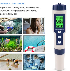 Stylo testeur de qualité de l'eau industrielle 5-en-1 PH/EC/Salinité/TEMP/TDS, détecteur multifonction avec support OEM - Product Image 5
