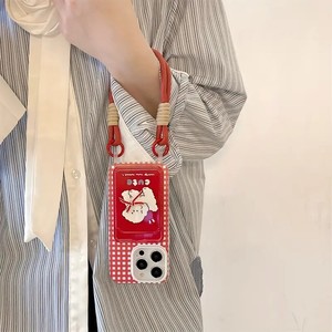 Nouvelle coque de téléphone portable avec porte-cartes et cordon pour <span class=keywords><strong>iPhone</strong></span> 16 Plus 15 17 Pro Max, motif à carreaux rouges et nœud, coque arrière - Product Image 6