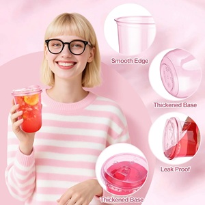 Bicchieri di Plastica Rosa da 400ml <span class=keywords><strong>con</strong></span> Coperchi per Bere Direttamente, Tazze da Caffè Usa e Getta, Nuovi Arrivi Essenziali per Feste Femminili - Product Image 4