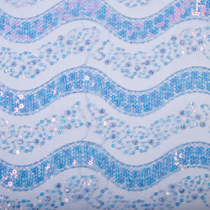 قماش دانتيل فاخر وأنيق مخصص للزفاف باللون الأزرق، 100% بوليستر شبكي، وزن متوسط 170 جرام/متر مربع، مطرز - Product Image 5