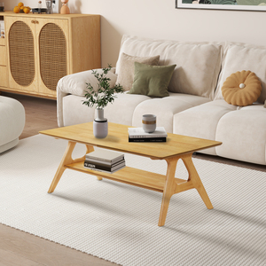 Table basse en bois Arona de style moderne du milieu du siècle avec étagère de rangement, largeur 48 pouces, meubles de salon - Product Image 2
