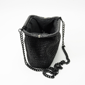 Borsa a Tracolla Piccola Fatta a Mano all'Uncinetto, <span class=keywords><strong>Pochette</strong></span> di Lusso da Donna in Paglia <span class=keywords><strong>Nera</strong></span> Intrecciata, Borse Morbide a Nuvola con Catena - Product Image 6